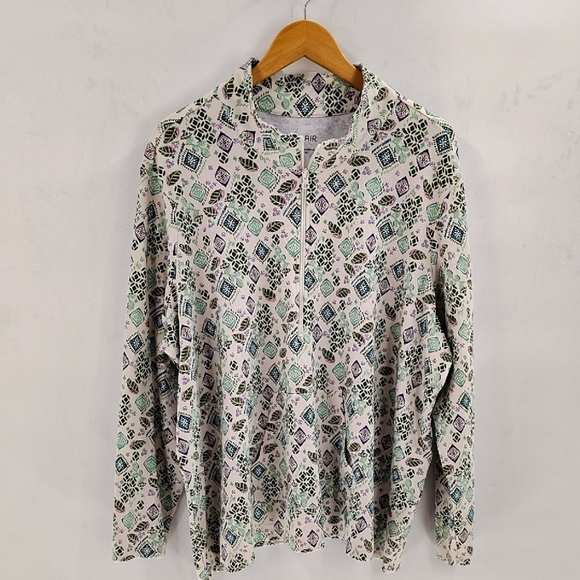 BLAIR Pullover Quarter To Half Zip With Kangaroo Front Pocket Green Print 3X - Picture 1 of 9